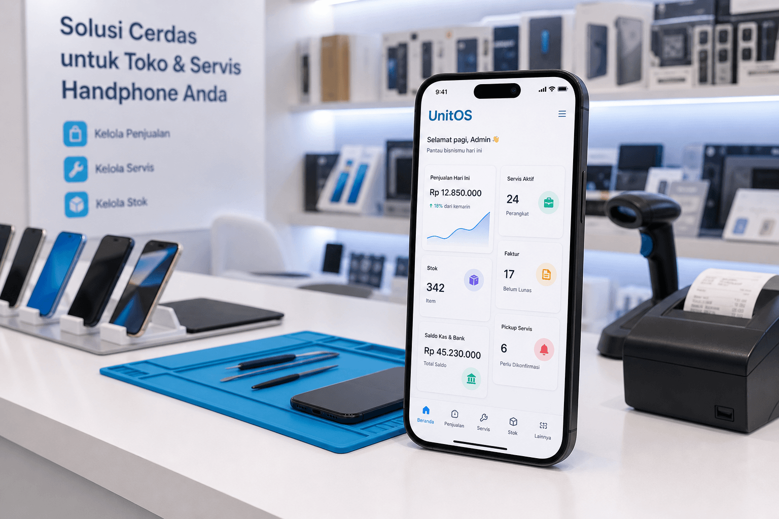 Visual UnitOS dari HP untuk toko gadget dan service